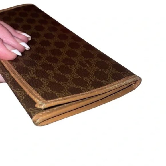 Celine Macadam Long Canvas Vintage Brown & Tan Continental Bifold Wallet Unisex - Picture 11 of 12